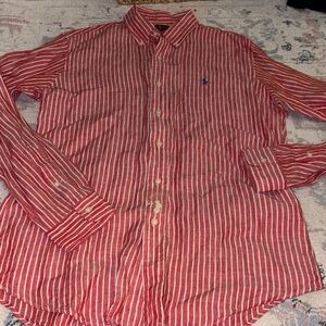 Ralph Lauren Red and White Striped Button-Down Shirt size medium nwt